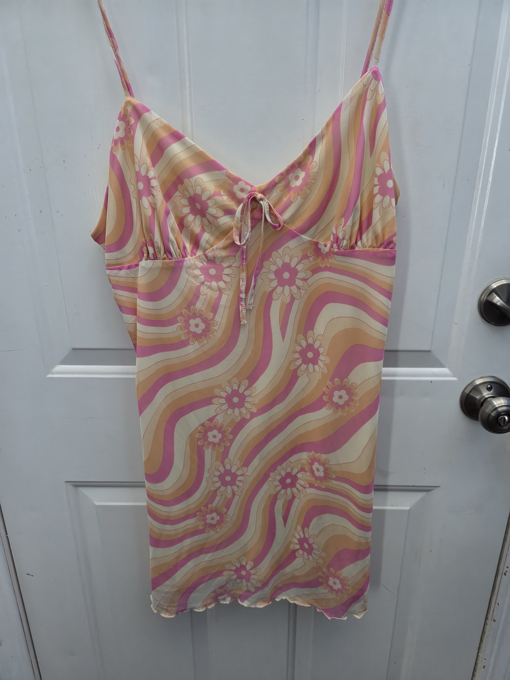 Retro Floral Slip Mini Dress in Pink and Cream
